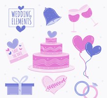 8款彩绘紫色婚礼元素矢量图片