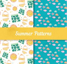2款彩绘夏季服饰和贝壳无缝背景图矢量图片