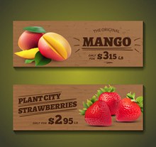 2款新鲜水果芒果和草莓销售banner矢量下载