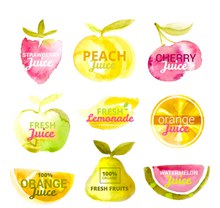 9款水彩绘水果汁标签图矢量图片