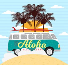 创意夏威夷沙滩度假车矢量图