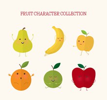 6款扁平化表情水果设计图矢量图片