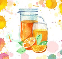 水彩绘橙子橙汁和杯具矢量下载
