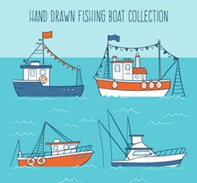 4款彩绘渔船设计矢量下载