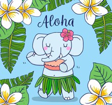 彩绘夏威夷跳舞的大象矢量图下载