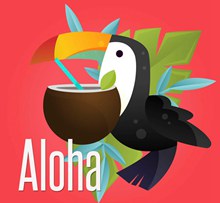 创意夏威夷大嘴鸟和椰汁矢量下载