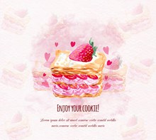 彩绘奶油草莓蛋糕矢量