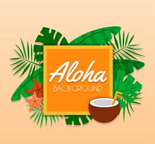 创意夏威夷棕榈树叶和椰汁框架图矢量素材