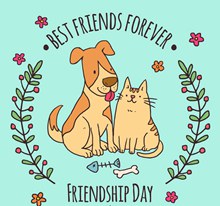 彩绘国际友谊节猫和狗图矢量图下载