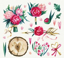 9款彩绘玫瑰花束和木桩矢量下载