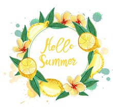 水彩绘夏季柠檬花环图矢量素材