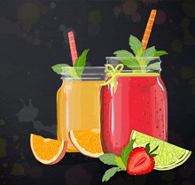 彩绘橙汁和草莓汁矢量