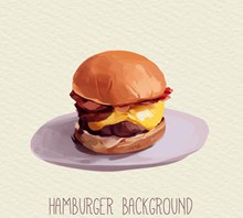 彩绘盘子里的美味汉堡包矢量图片