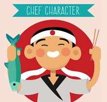 创意拿鱼的日本男厨师图矢量下载