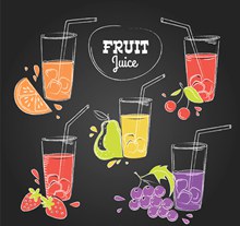 5款彩绘水果和杯装果汁图矢量素材