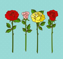 4款彩色玫瑰花花枝矢量图