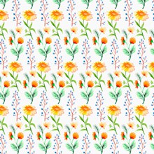 水彩绘橙色花卉无缝背景图矢量下载