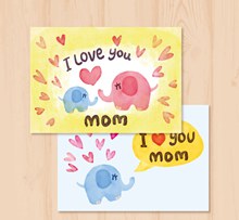 彩绘大象母亲节卡片图矢量下载