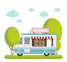 创意流动冰淇淋车和树木矢量图片