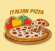 彩色蔬菜和意大利披萨图矢量图片