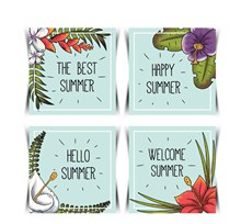 4款手绘夏季花卉卡片矢量下载
