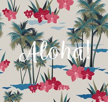 彩绘夏威夷蝴蝶兰和棕榈树无缝背景图矢量图片
