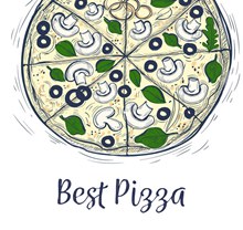 手绘圆形意大利披萨矢量图片