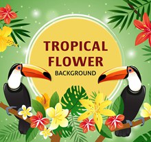 创意热带花卉和大嘴鸟矢量图