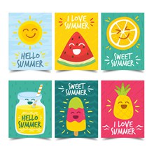 6款可爱笑脸夏季食物卡片矢量素材
