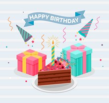 彩色生日三角蛋糕和礼盒矢量图下载
