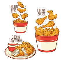 3款彩绘鸡快餐食品矢量图片