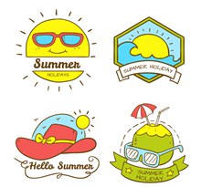 4款彩绘可爱夏季假期标签图矢量