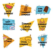 8款彩绘夏季假期标签图矢量下载