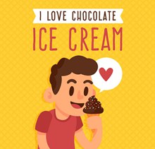 卡通吃巧克力冰淇淋的男子矢量