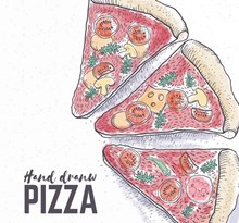 彩绘3片美味三角披萨矢量素材