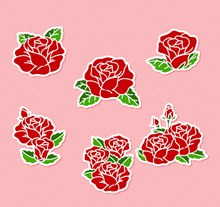 5款红色玫瑰花贴纸矢量图