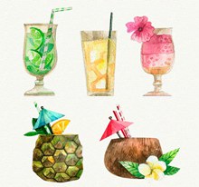 5款水彩绘夏季饮料矢量素材