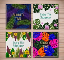 4款彩色夏季花草卡片矢量图片
