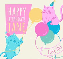 彩色生日派对猫咪和气球矢量图