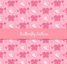 彩绘粉色蝴蝶和花卉无缝背景图矢量图下载