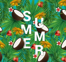 创意热带花草和椰子装饰夏季艺术字图矢量下载