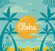 创意夏威夷岛屿椰树剪影矢量下载