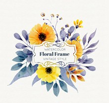 水彩绘复古花卉框架矢量图下载
