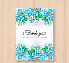 彩绘蓝色菊花感谢卡片矢量素材