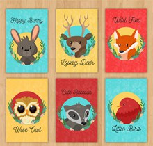 6款可爱野生动物卡片矢量图