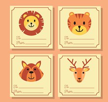 4款创意动物留言卡片矢量图