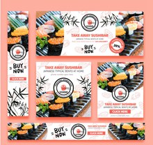 5款创意日本寿司餐馆卡片矢量图下载
