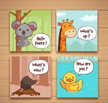 4款可爱动物卡片矢量图