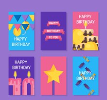 6款创意生日祝福卡片矢量图下载