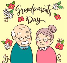 可爱祖父母节老人和花卉图矢量图